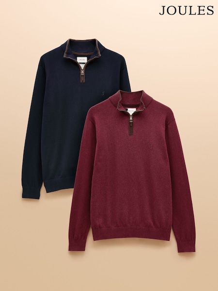 Joules Hillside Port/Green 2 Pack Quarter Zip Knitted Jumpers (F65834) | €120