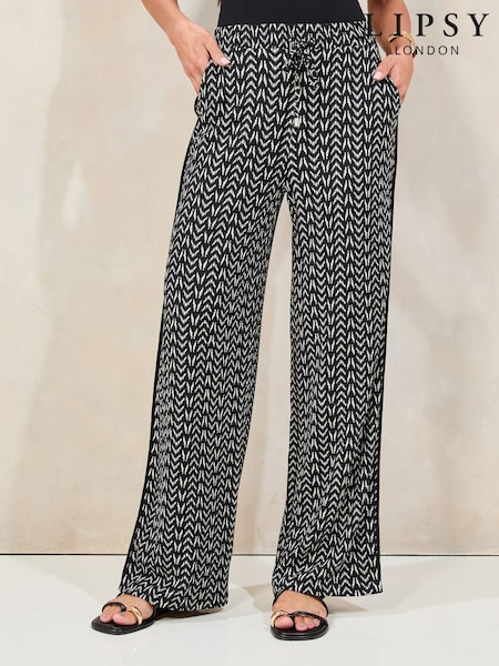 Lipsy Black/White Crinkle Wide Leg Trousers (F65842) | €49.50