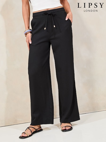 Negru - Pantaloni evazați cu aspect șifonat Lipsy (F65844) | 268 LEI