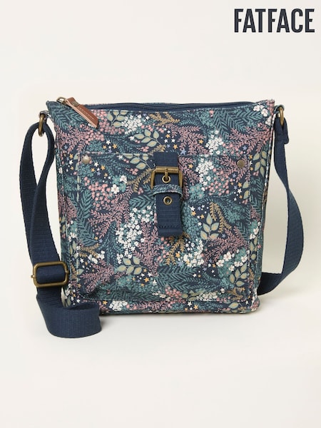 FatFace Teal Blue Canvas Floral Print Crossbody Bag (F65905) | AED189
