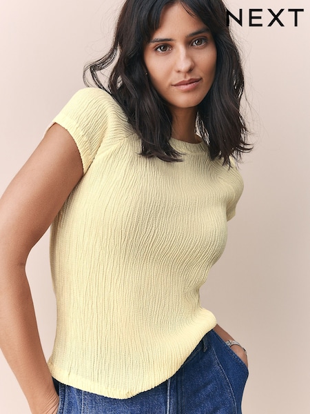 Lemon Yellow Raglan Short Sleeve Textured Top (F65941) | R$ 155