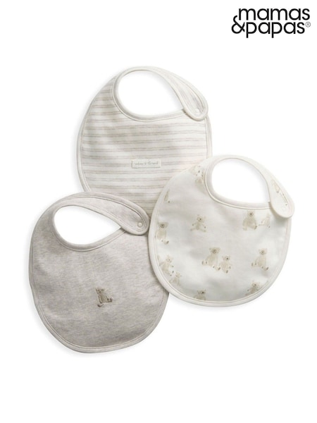 Mamas & Papas Teddy Bear 100% Cotton Brown Bib Set 3 Pack (F65953) | $24