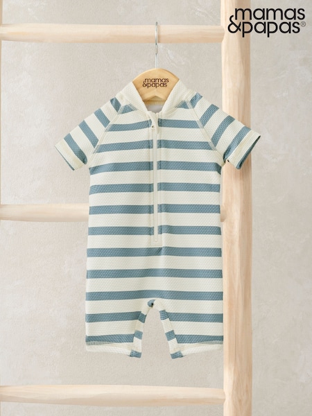 Mamas & Papas Blue Textured Stripe Short Sleeve Rashsuit (F65955) | €35
