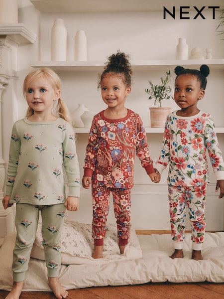 Red/Green Floral Snuggle Pyjamas 3 Pack (9mths-10yrs) (F65983) | AED132 - AED163