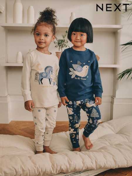 Navy / Cream Horse Christmas Snuggle Pyjamas 2 Pack (9mths-12yrs) (F65985) | R$ 205 - R$ 265