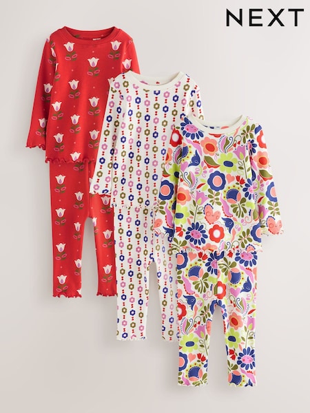 Red/Ecru Floral Snuggle Pyjamas 3 Pack (9mths-10yrs) (F65991) | €38 - €46