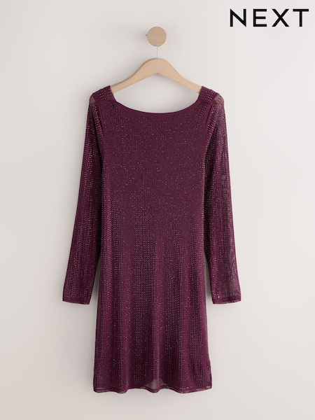 Burgunderrot - Hotfix Cowl Back Mini Dress (F66006) | 95 €