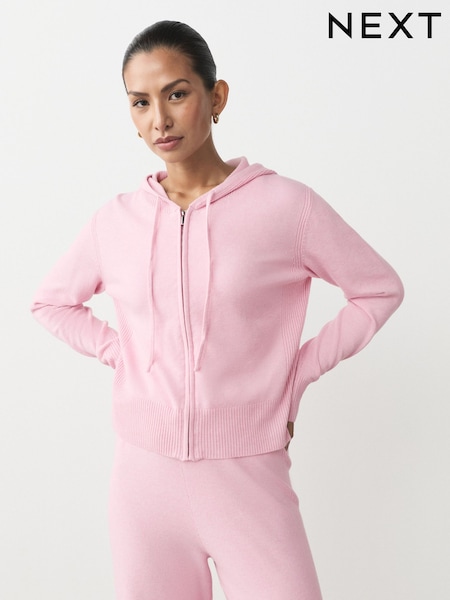 وردي فاتح - Super Soft Co-Ord Knitted Zip Through Hoodie (F66031) | ‏168 د.إ.‏