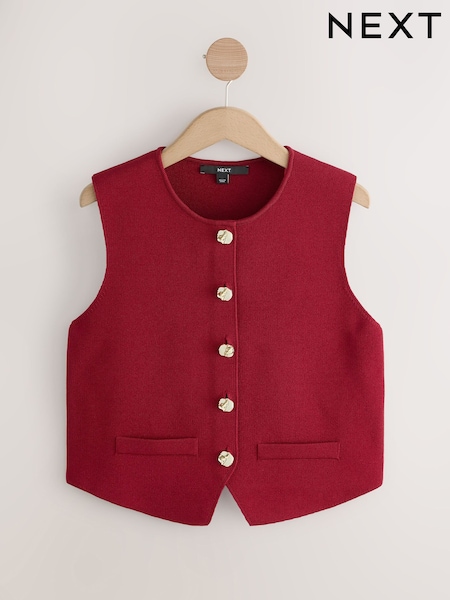 Cherry Red Smart Button Front Waistcoat (F66044) | €42