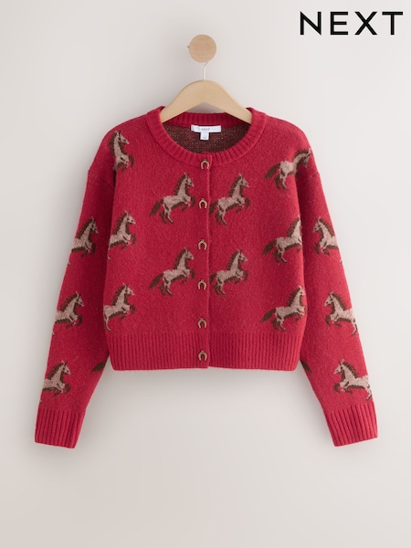 Red Horse Crew Neck Knitted Cardigan (F66045) | R$ 340
