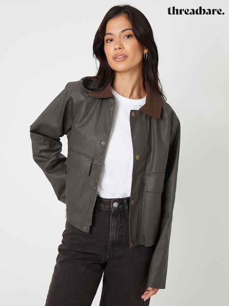 Zielony - Threadbare Waxed Jacket with Concealed Hood (F66090) | 315 zł