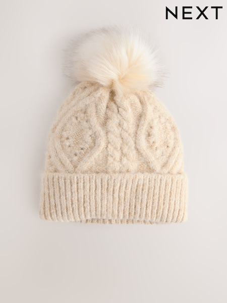 Oatmeal Pointelle Knit Pom Hat (F66120) | R$ 120