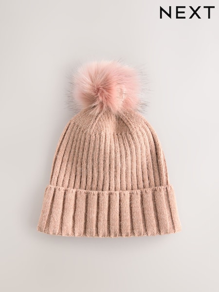 Pink Rib Knit Pom Hat (F66122) | €14