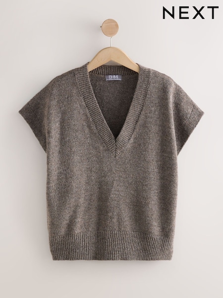 Mink Brown Drop Shoulder Knitted Tank Cover-Up (F66158) | AED151