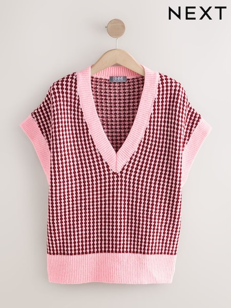 Houndstooth Drop Shoulder Knitted Tank Cover-Up (F66164) | AED159