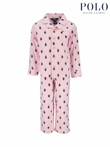 Polo Ralph Lauren Pink Long Sleeve Bear Print 100% Cotton Pyjama Top and Bottom Set (F66193) | ₪528 - ₪578