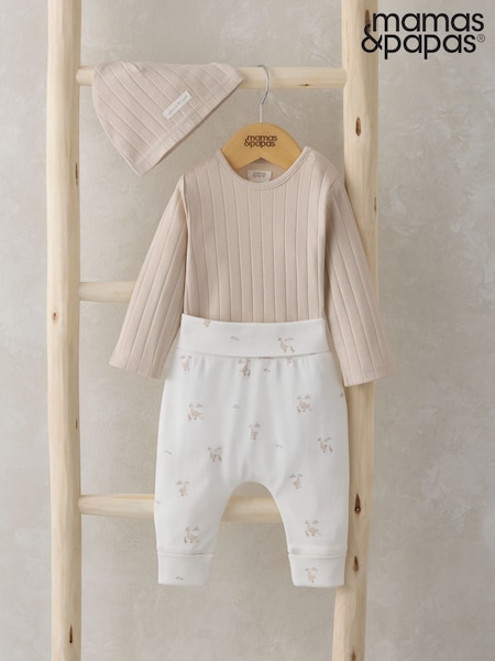 Mamas & Papas Duckling 100% Cotton Brown Bodysuit, Leggings & Hat Outfit Set (F66202) | 37 €