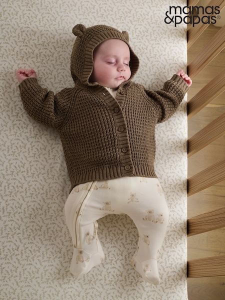Mamas & Papas Teddy Bear Print 100% Cotton Brown Sleepsuit (F66204) | kr257