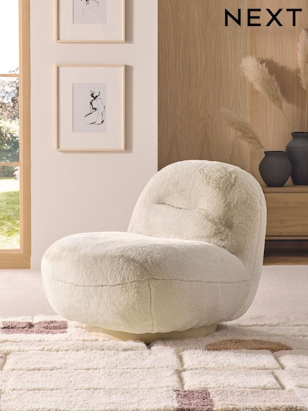 Oslo Faux Fur Light Natural Otis Swivel Accent Chair (F66219) | €520