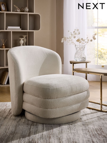 Soft Chenille Oyster Natural Hattie Storage Large Swivel Large Accent Chair (F66230) | €529
