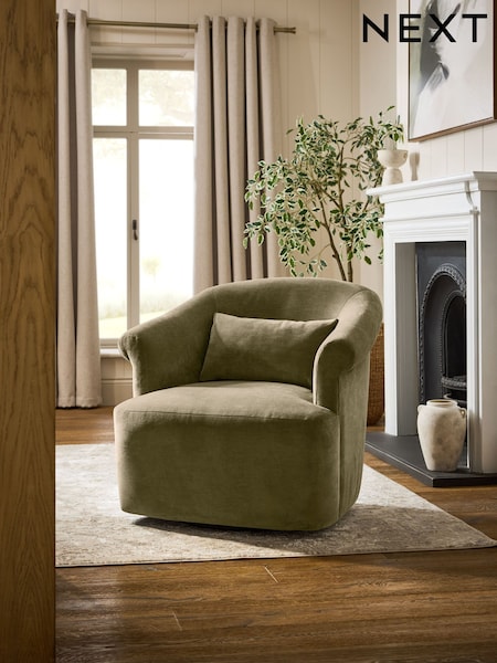 Relaxed Chenille Light Olive Green Esme Swivel Accent Chair (F66234) | €490