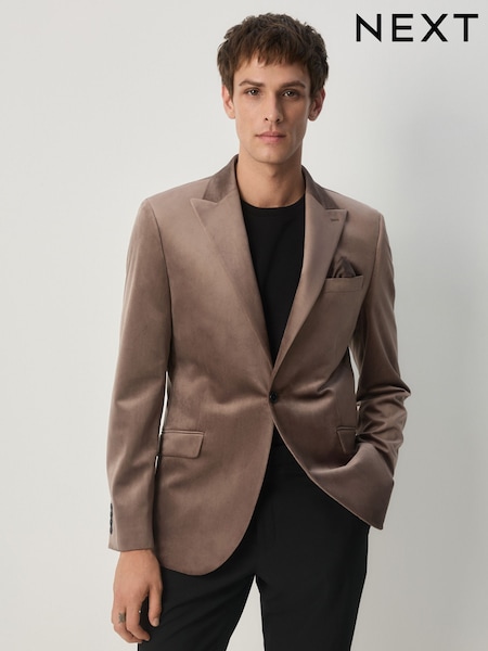 Taupe (Taupe) - Slim Fit (Slim Fit) - Self Velours à revers Blazer (F66244) | € 77