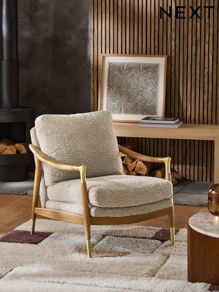 Tweedy Boucle Mink Brown Flinton Wooden Accent Chair (F66264) | €520