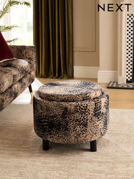 Opulent Velvet Leopard Print Ashton Upholstered Storage Stool (F66266) | €190