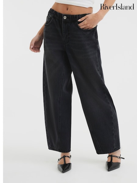 River Island Petite Elasticated Waist Barrel 100% Cotton Jeans (F66271) | 372 LEI