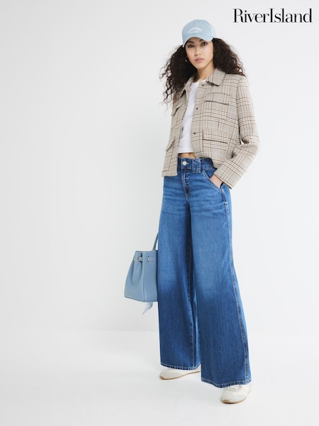 River Island Blue Low Rise Palazzo Wide Leg 100% Cotton Jeans (F66273) | €70