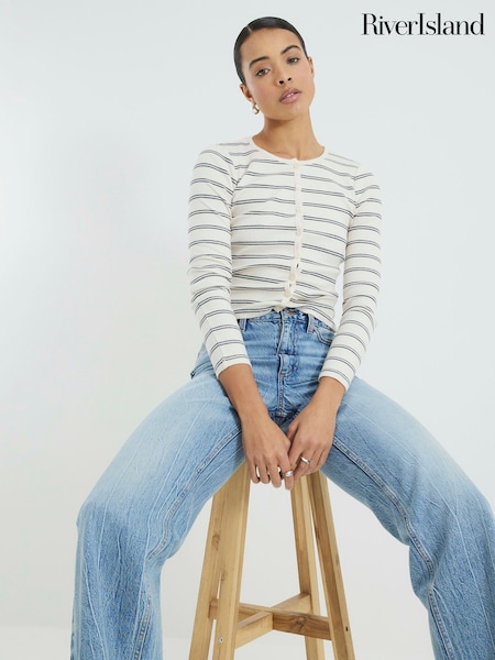 River Island 100% Cotton Ribbed Stripe Button Cardigan (F66285) | € 33