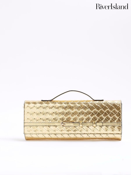 Gold - River Island Faux Leather Woven Clutch Bag (F66309) | 44 €