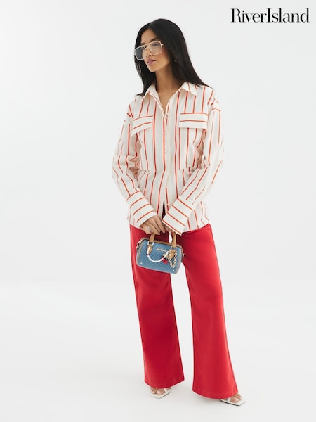 River Island Red Petite 100% Cotton Pocket Front Wide Leg Jeans (F66323) | €73