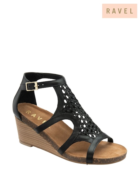 Ravel Black Leather Wedge Sandals (F66337) | €107