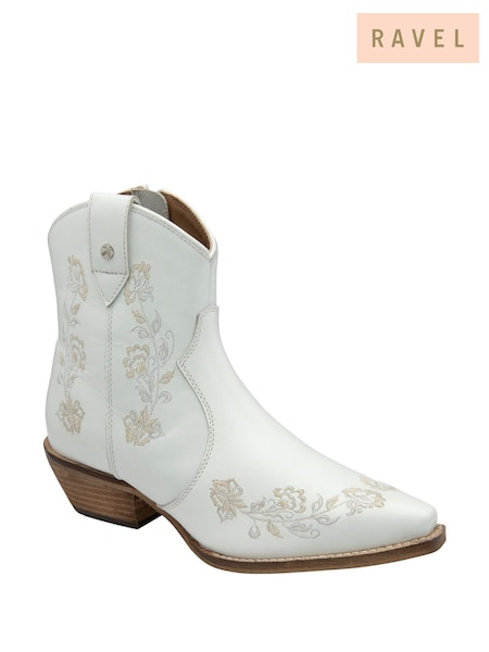 Ravel White Leather Cowboy Boots (F66359) | ₪478