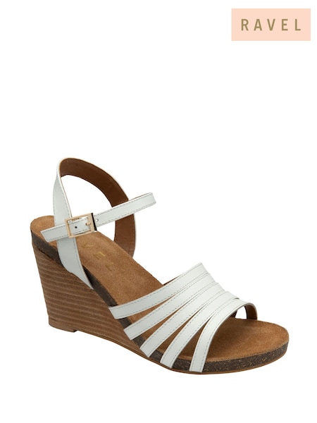 Ravel White Leather Wedge Sandals (F66362) | €95