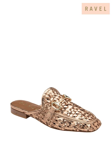 Ravel Gold Leather Mule Loafers (F66381) | €108
