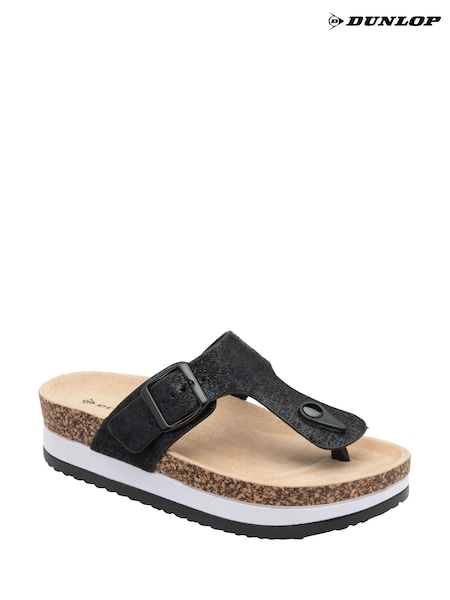 Dunlop Black Toe-Post Wedge Sandals (F66406) | €36