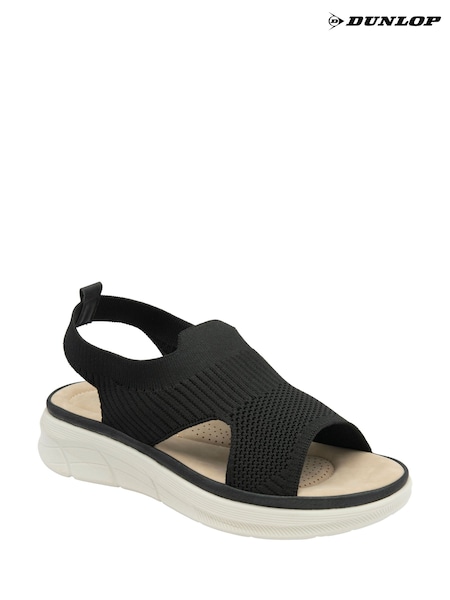 Negru - Dunlop Elasticated Wedge Sandals (F66408) | 261 LEI