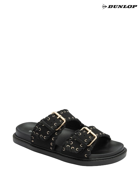 Dunlop Black Twin Strap Buckle Footbed Sandals (F66412) | €46