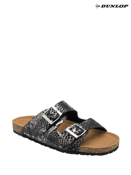 Dunlop Black Leather Twin Strap Sandals (F66425) | $61