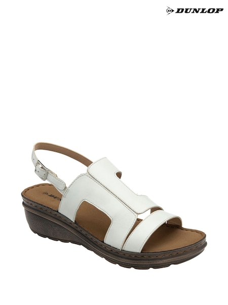 Dunlop White Leather Wedge Sandals (F66428) | $64