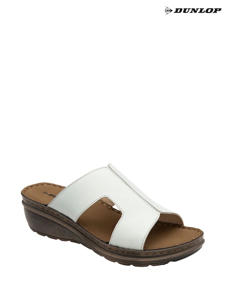 Dunlop White Leather Wedge Mules Sandals (F66429) | €57