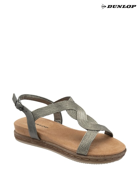 Gri - Dunlop T-Bar Buckle Strap Sandals (F66432) | 223 LEI