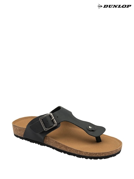 Negru - Dunlop Mens Toe-Post Leather Mules (F66453) | 298 LEI