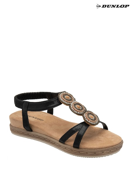 Dunlop Black T-Bar Elasticated Sandals (F66454) | €37
