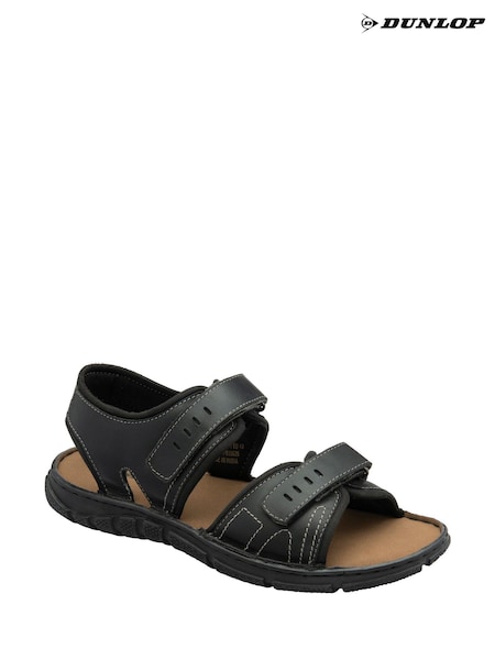 Dunlop Black Mens Leather Twin Strap Sandals (F66456) | ₪201
