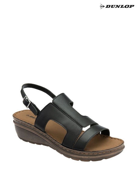 Dunlop Black Leather Wedge Sandals (F66462) | $64