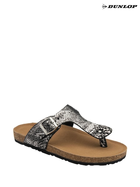 Negru - Dunlop Leather Toe-Post Sandals (F66465) | 261 LEI