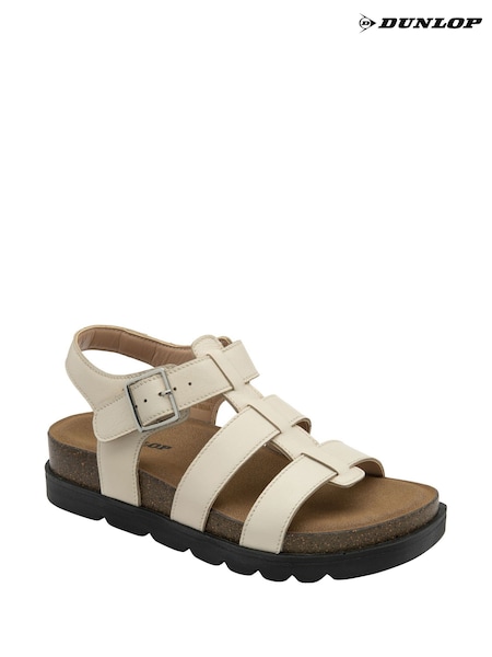 Dunlop Cream Leather Strap Buckle Wedge Sandals (F66480) | R$ 445